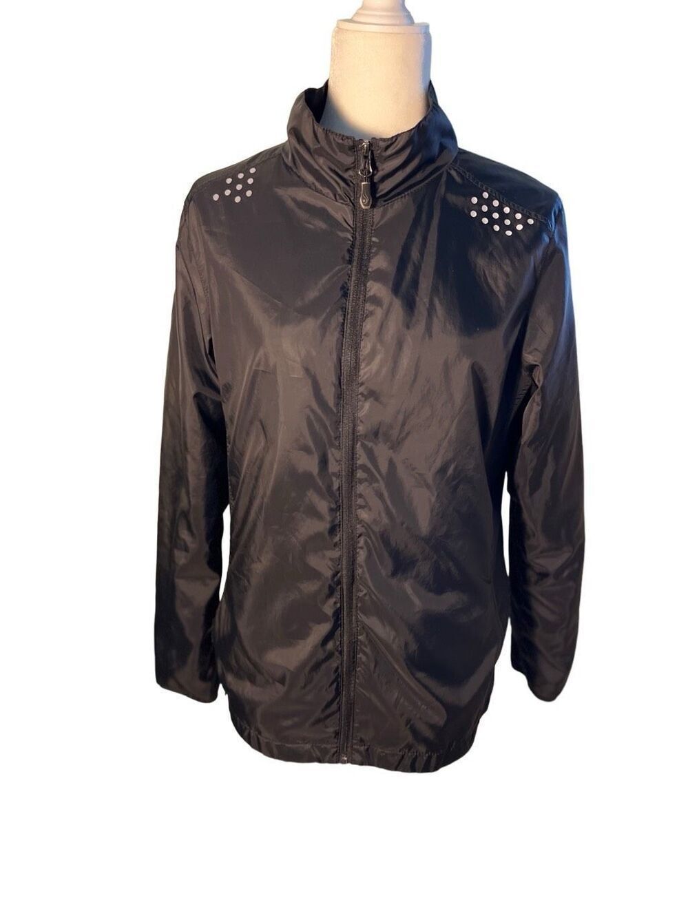 Ideology black zip front mock neck performance jacket with knit panels - M